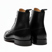 back-view - Men's Handmade Black Leather Dress Boots with Custom Features