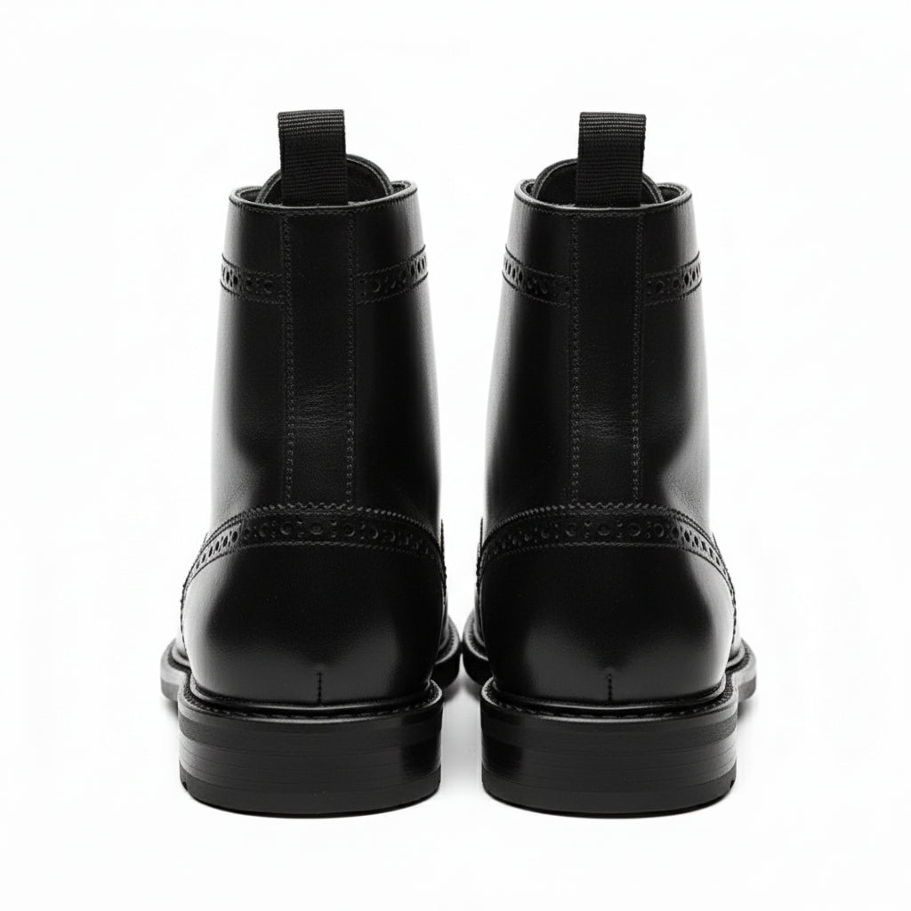 back-view - Men's Handmade Black Leather Wingtip Brogue Ankle Boots