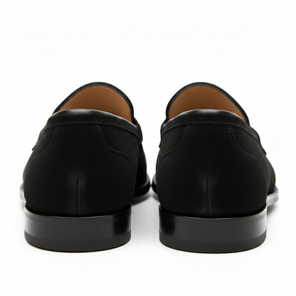 back-view - Men's Handmade Black Suede Moccasins with Slip-On Design