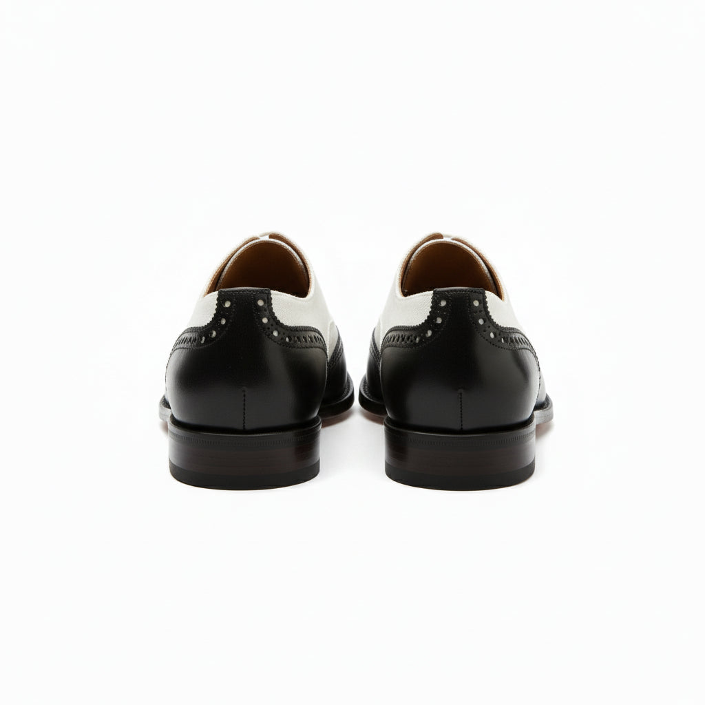 back-view - Men's Handmade Black & White Leather Wingtip Dress Shoes