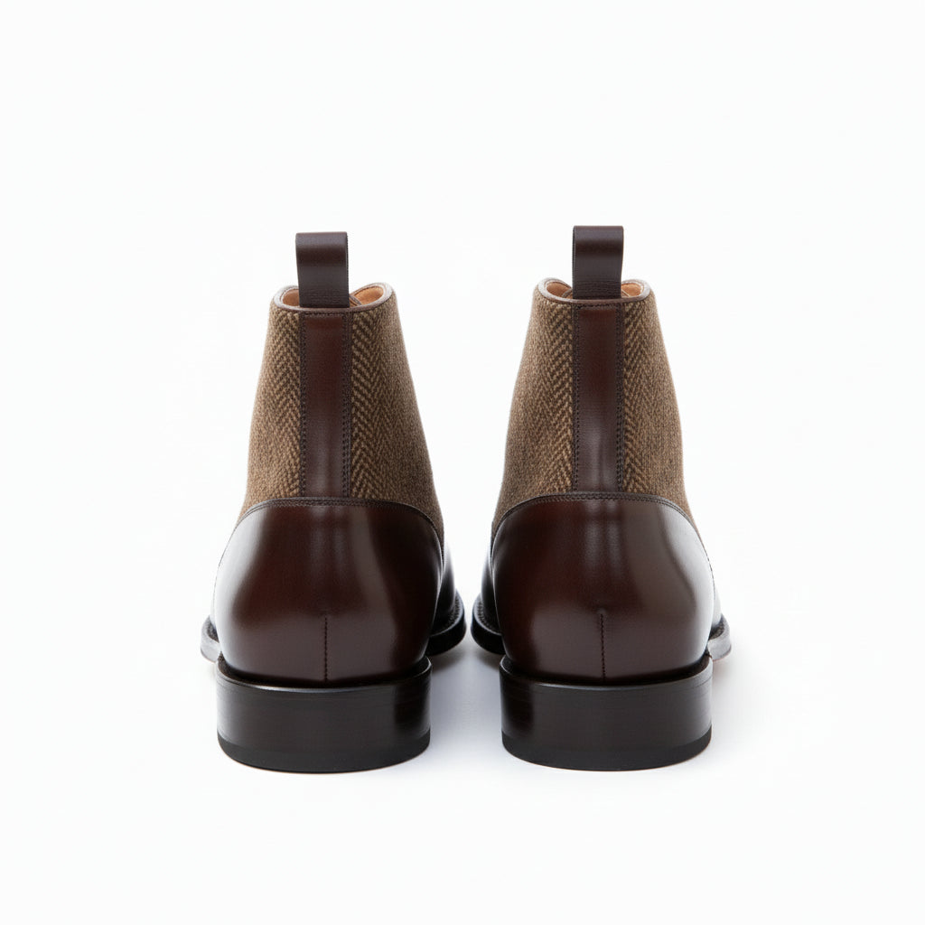 back-view - Men's Handmade Brown Leather Button Boots with Premium Fit