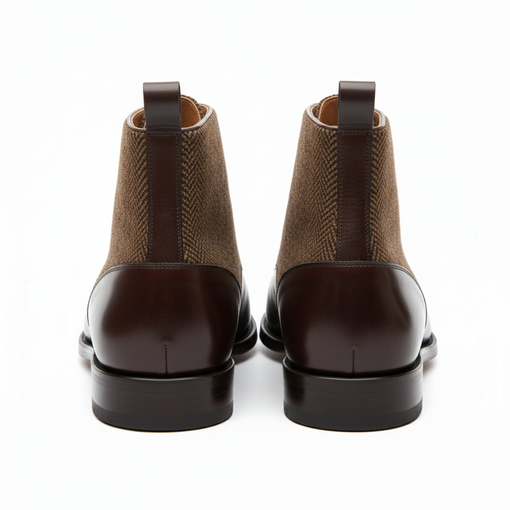 back-view - Men's Handmade Brown Leather Button Boots with Premium Fit