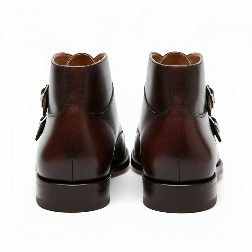 back-view - Men's Handmade Brown Leather Double Monk Strap Boots