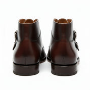 back-view - Men's Handmade Brown Leather Double Monk Strap Boots