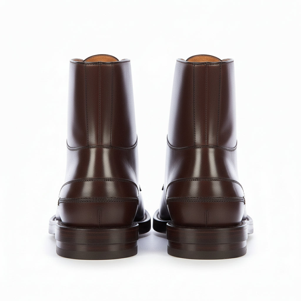 back-view - Men's Handmade Dark Brown Leather Lace-Up Ankle Boot with Welted Sole