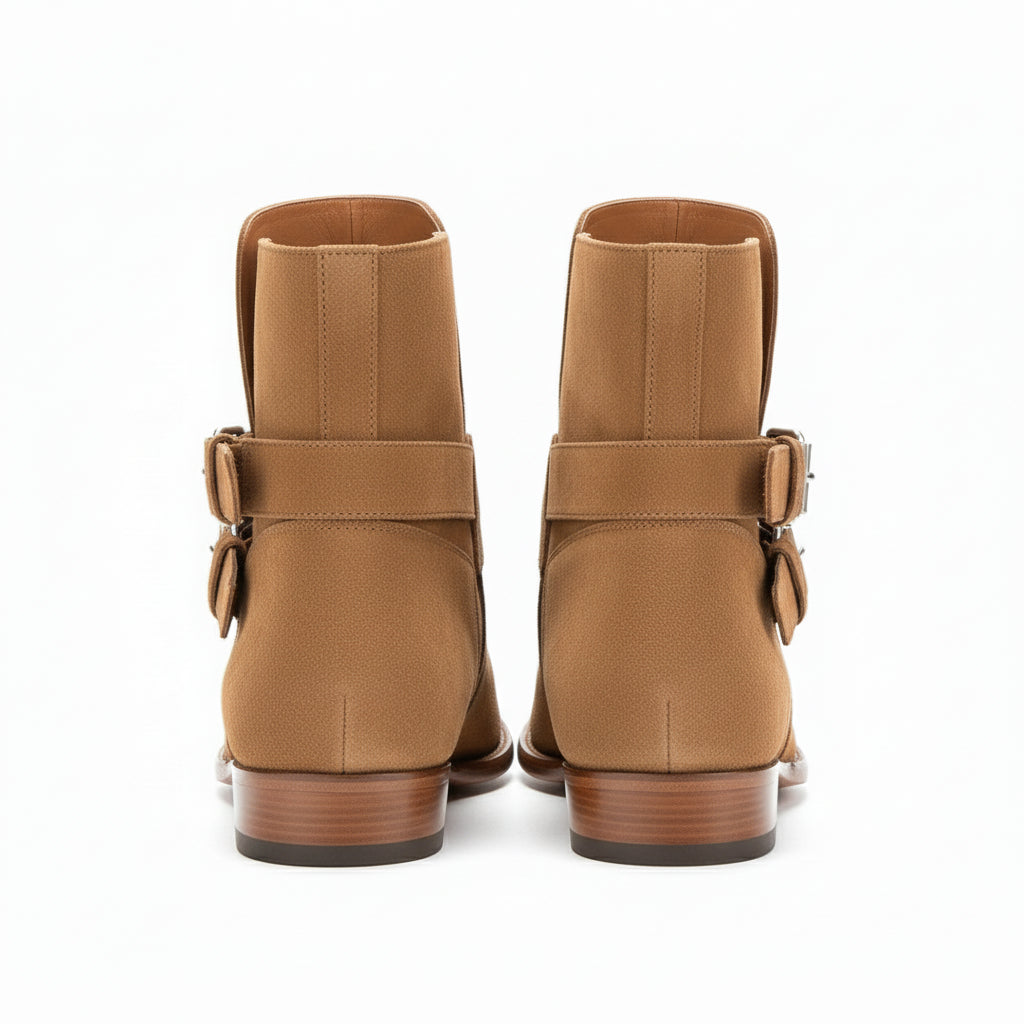 back-view - Men's High Ankle Suede Biker Boots