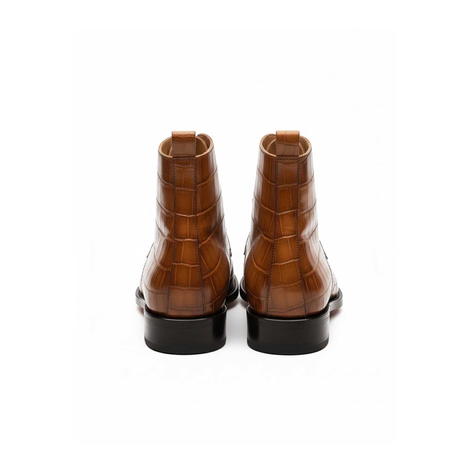 Men's Tan Brown Crocodile Leather Ankle Boots - back-view