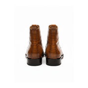 Men's Tan Brown Crocodile Leather Ankle Boots - back-view