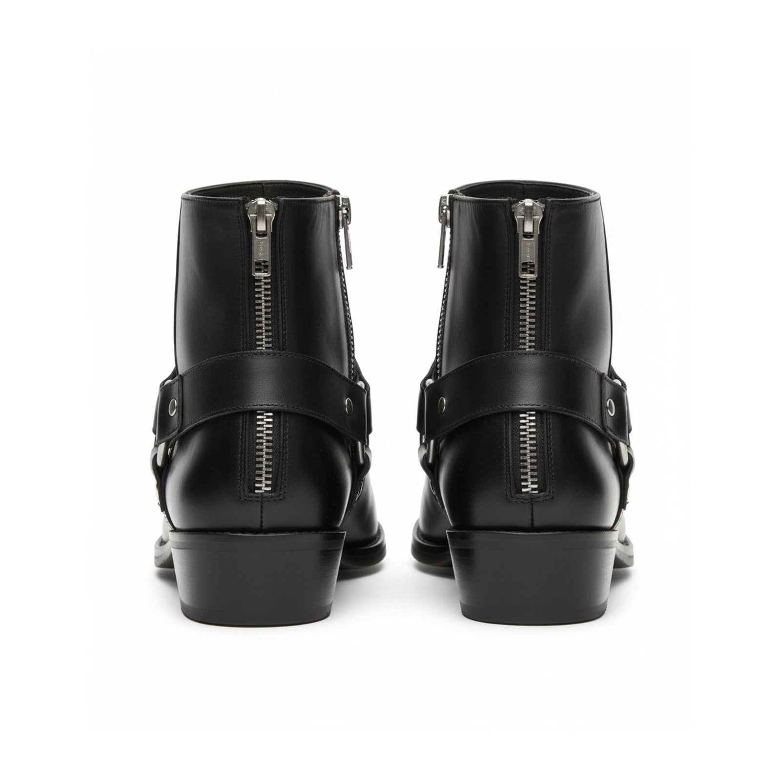 Men's Leather Ankle Boots with Fashion Zipper - back-view