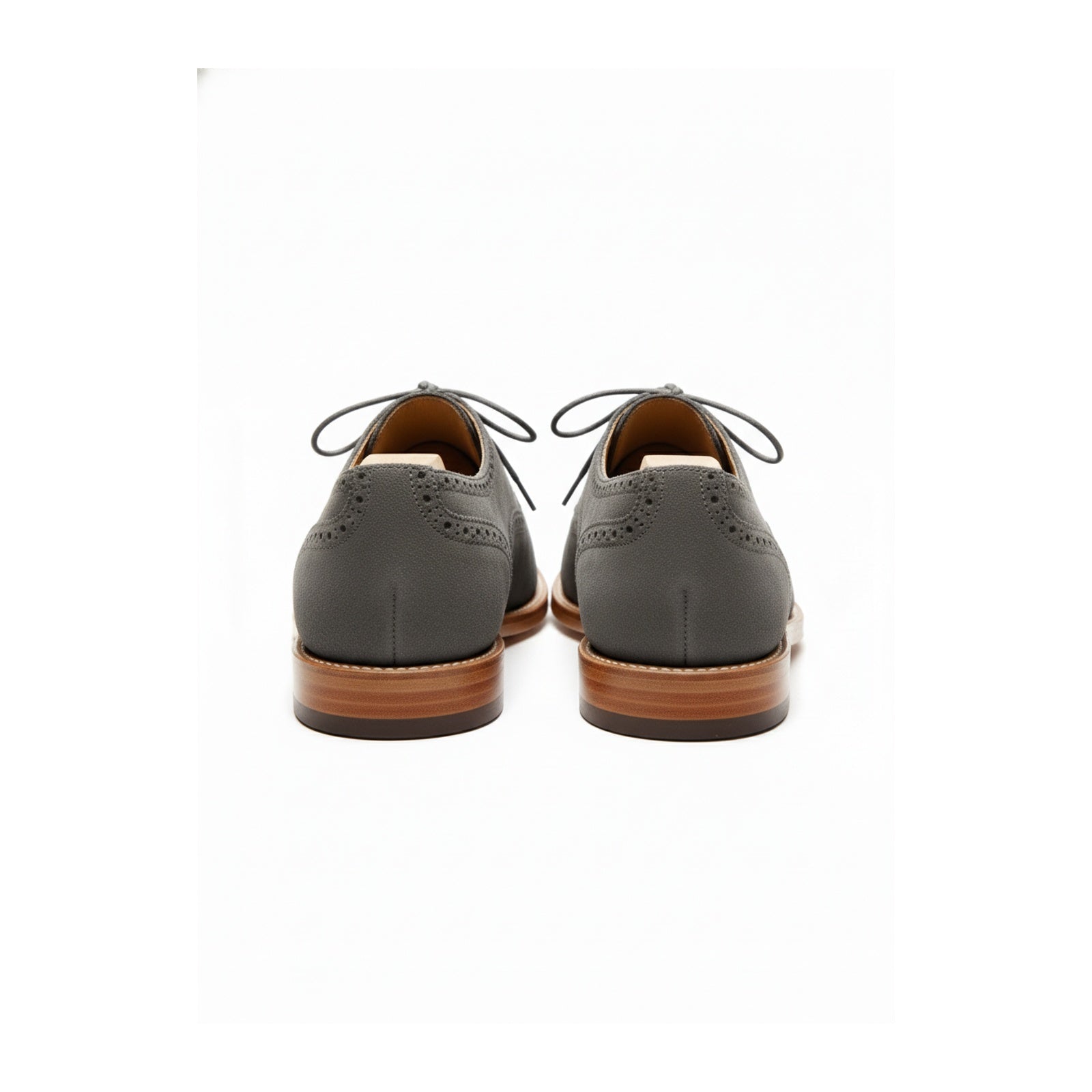 Men's Light Gray Suede Brogue Dress Shoes - back-view