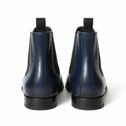Men's Navy Blue Leather Ankle Chelsea Boots - back-view