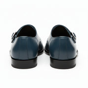 Men's Navy Blue Leather Monk Dress Shoes - back-view