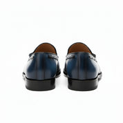 back-view - Men's Navy Blue Leather Tassel Loafers