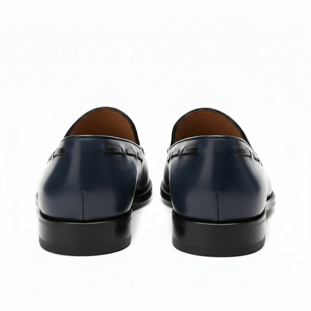 Men's Navy Blue Tassel Moccasins Leather Dress Shoes - back-view