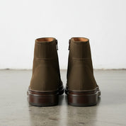 back-view - Men's Olive Green Suede Ankle Boots, Distressed Suede Ankle Boots for Men, Slip-On Suede Ankle Boots