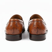 Men's Ostrich Print Leather Moccasins in Brown - back-view