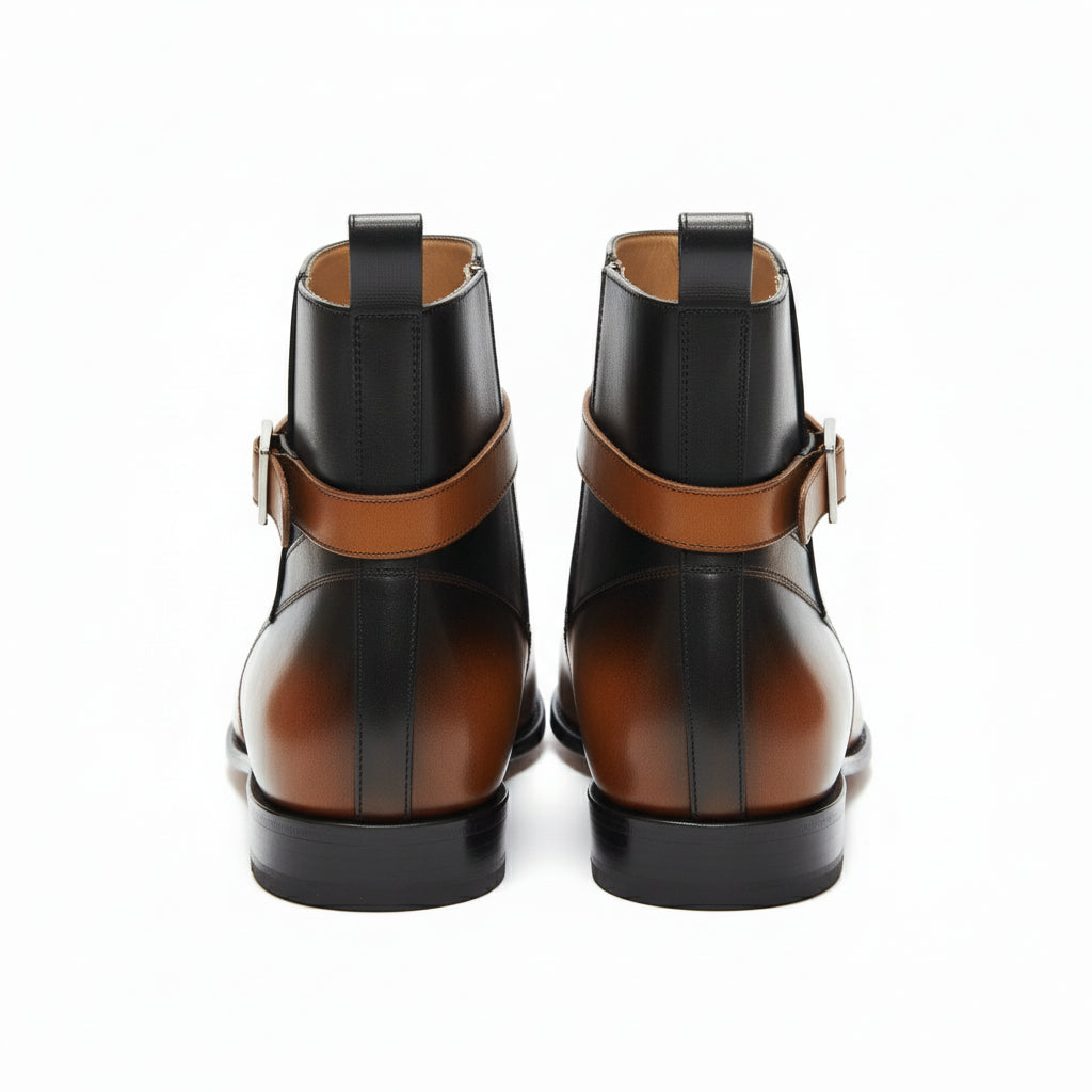 Men's Tan Black Leather Jodhpurs, Office Ankle Boots - back-view