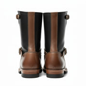 back-view - Men's Tan & Black Two-Tone Leather Biker Boots