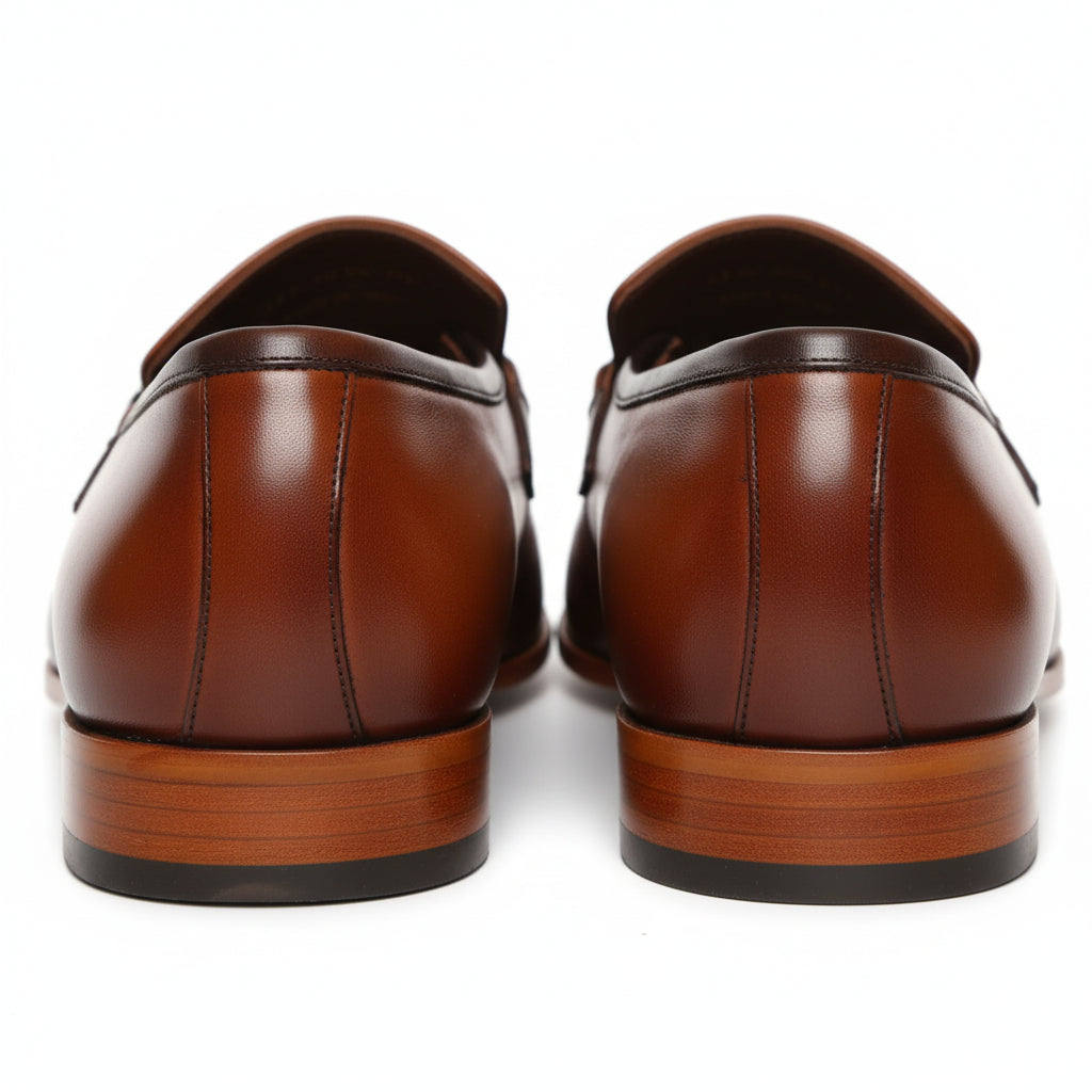 back-view - Men's Tan Brown Leather Moccasins Loafers with Tassel Accent