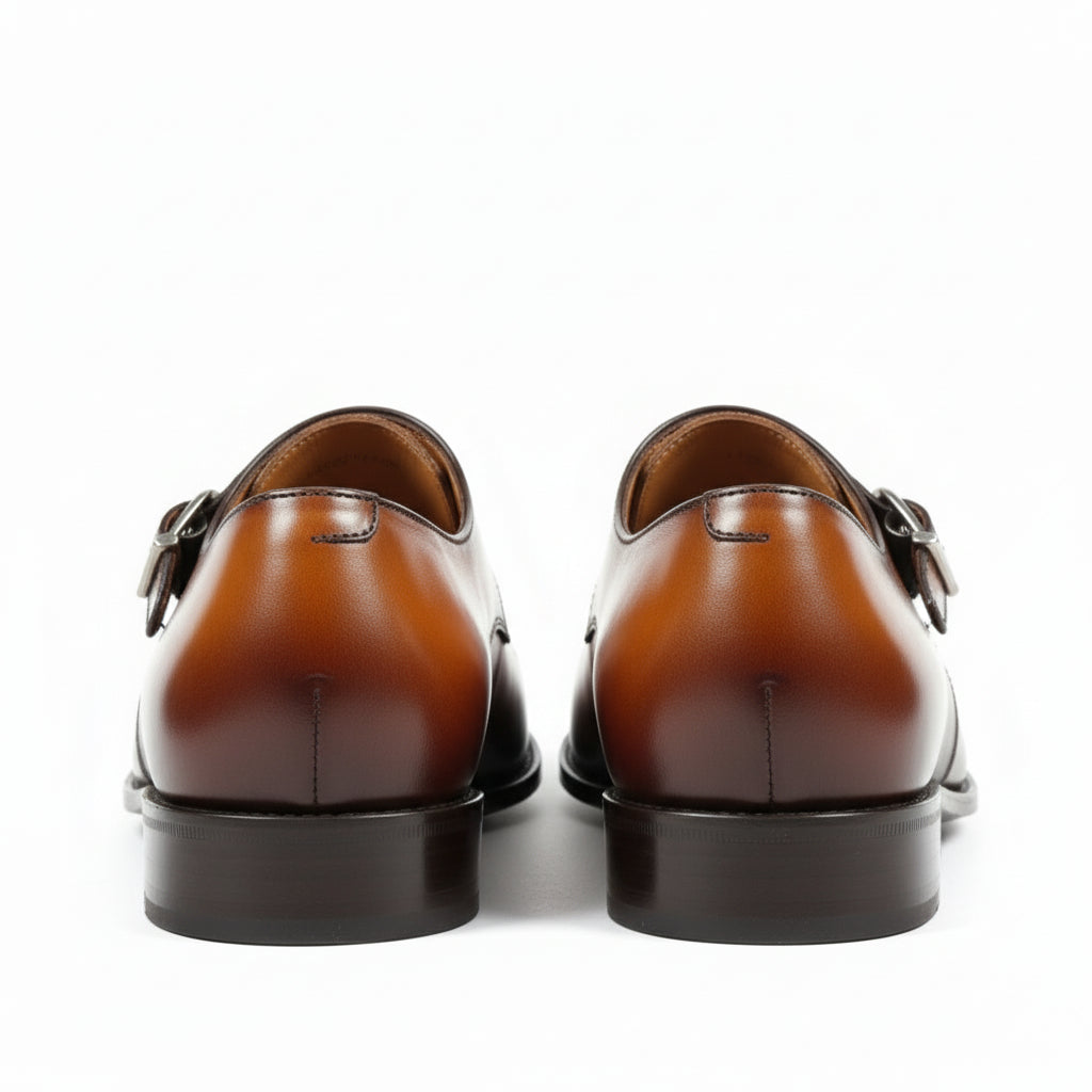 back-view - Men's Tan Brown Leather Monk Oxfords
