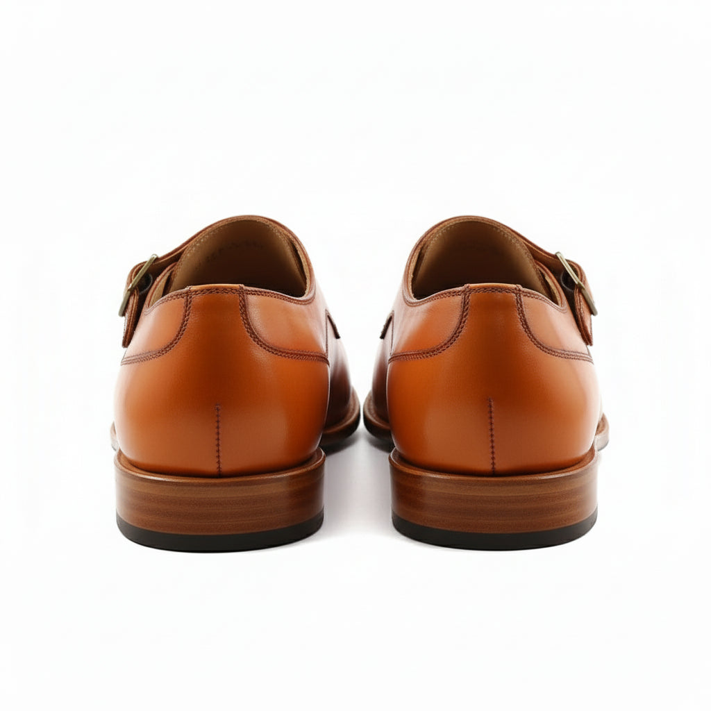 back-view - Men's Tan Double Monk Leather Dress Shoes