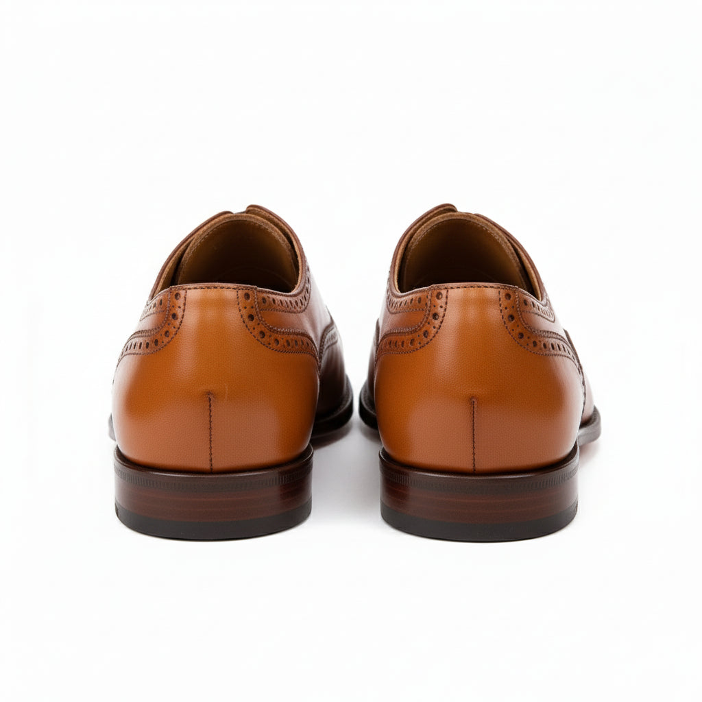 Men's Tan Leather Brogue Dress Shoes - back-view