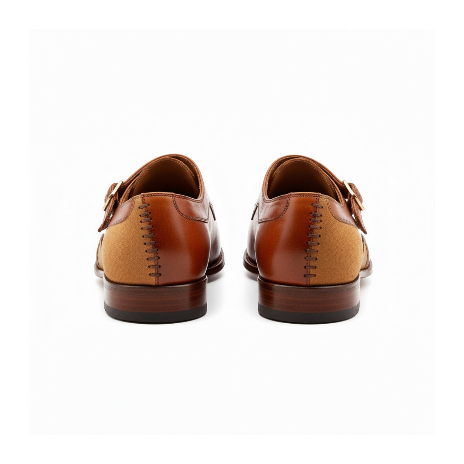 back-view - Men's Tan Leather Double Buckle Oxfords