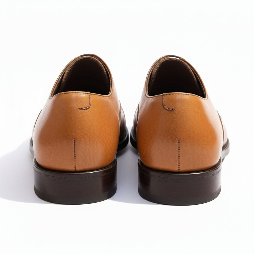 Men's Tan Leather Dress Shoes with Lace-up Closure - back-view