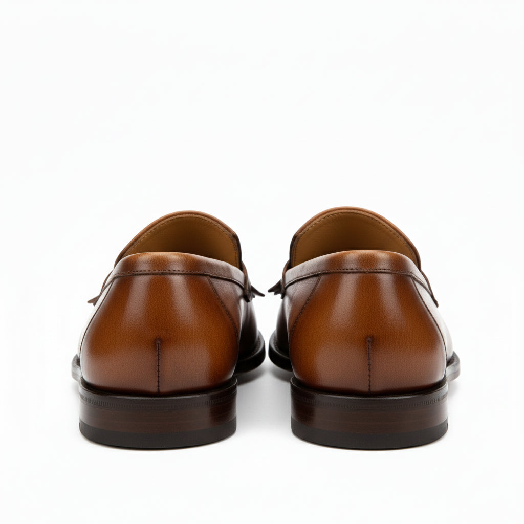 Men's Tan Leather Fringe Buckle Moccasins - back-view