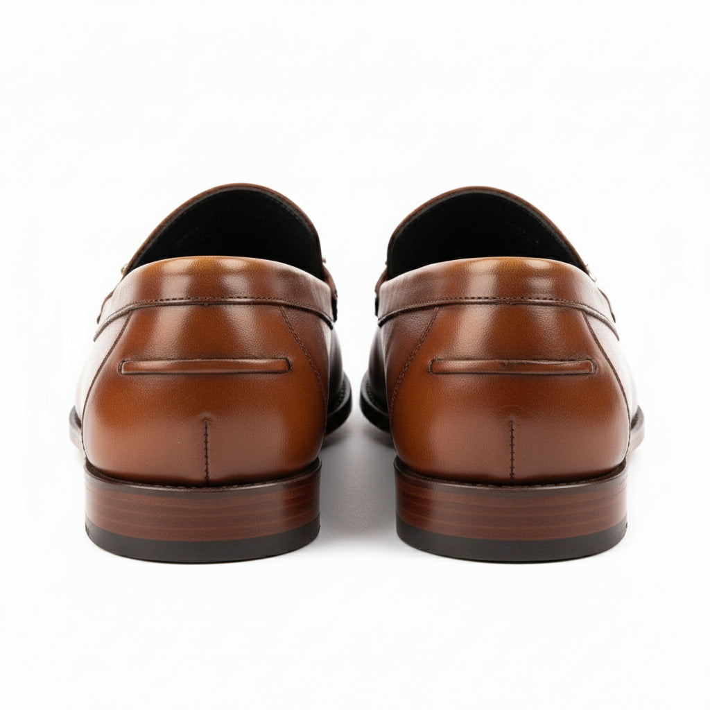 Men's Tan Leather Loafers - back-view