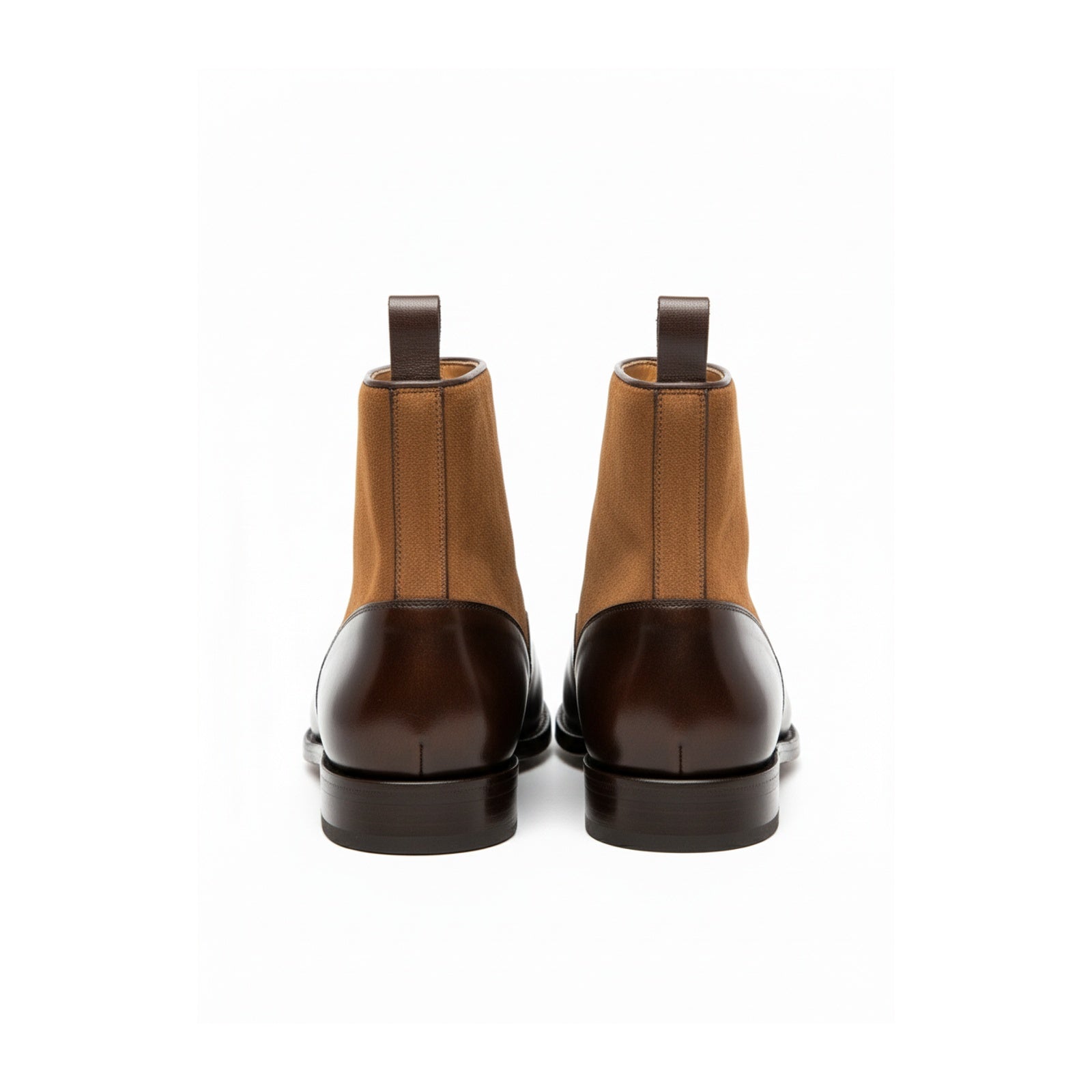 Men's Tan Suede and Brown Leather Button Boots - back-view