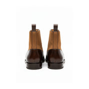 Men's Tan Suede and Brown Leather Button Boots - back-view