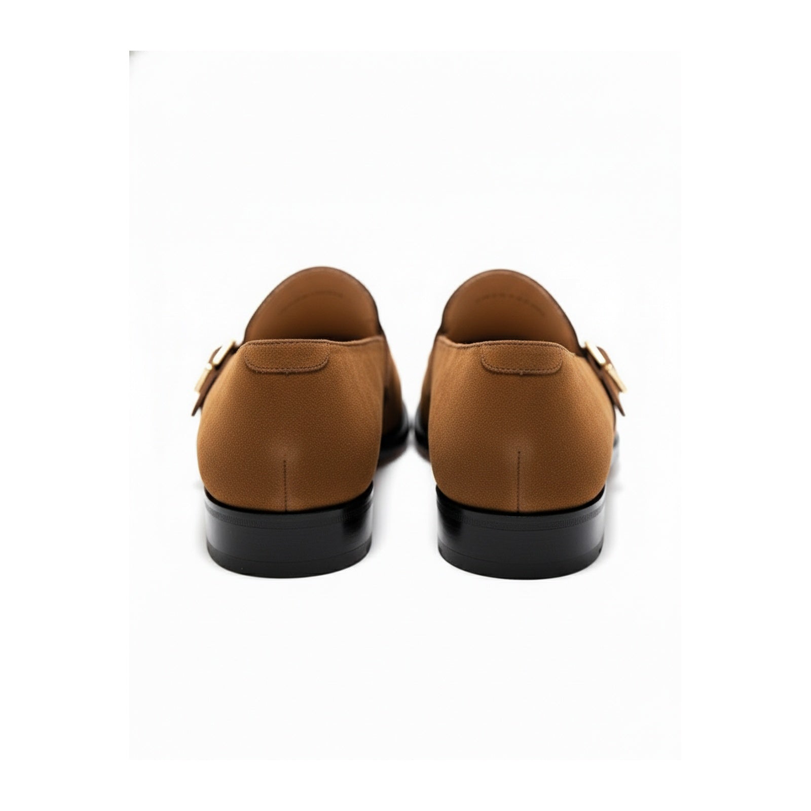 back-view - Men's Tan Suede Monk Strap Shoes