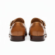 Men's Tan Wing Tip Brogue Monk Leather Shoes - back-view