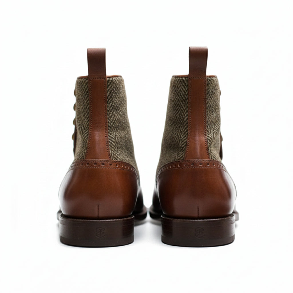 Men's Two-Tone Cap Toe Leather Boots - back-view