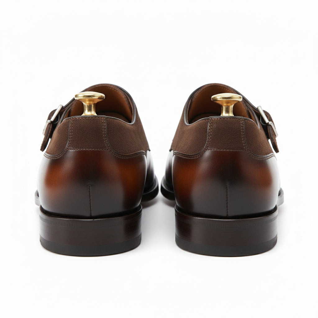 Men's Two Tone Double Monk Leather Shoes - back-view