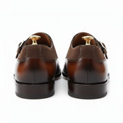 Men's Two Tone Double Monk Leather Shoes - back-view