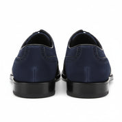 Men's Two-tone Wingtip Leather Dress Shoes in Black and Blue Suede - back-view