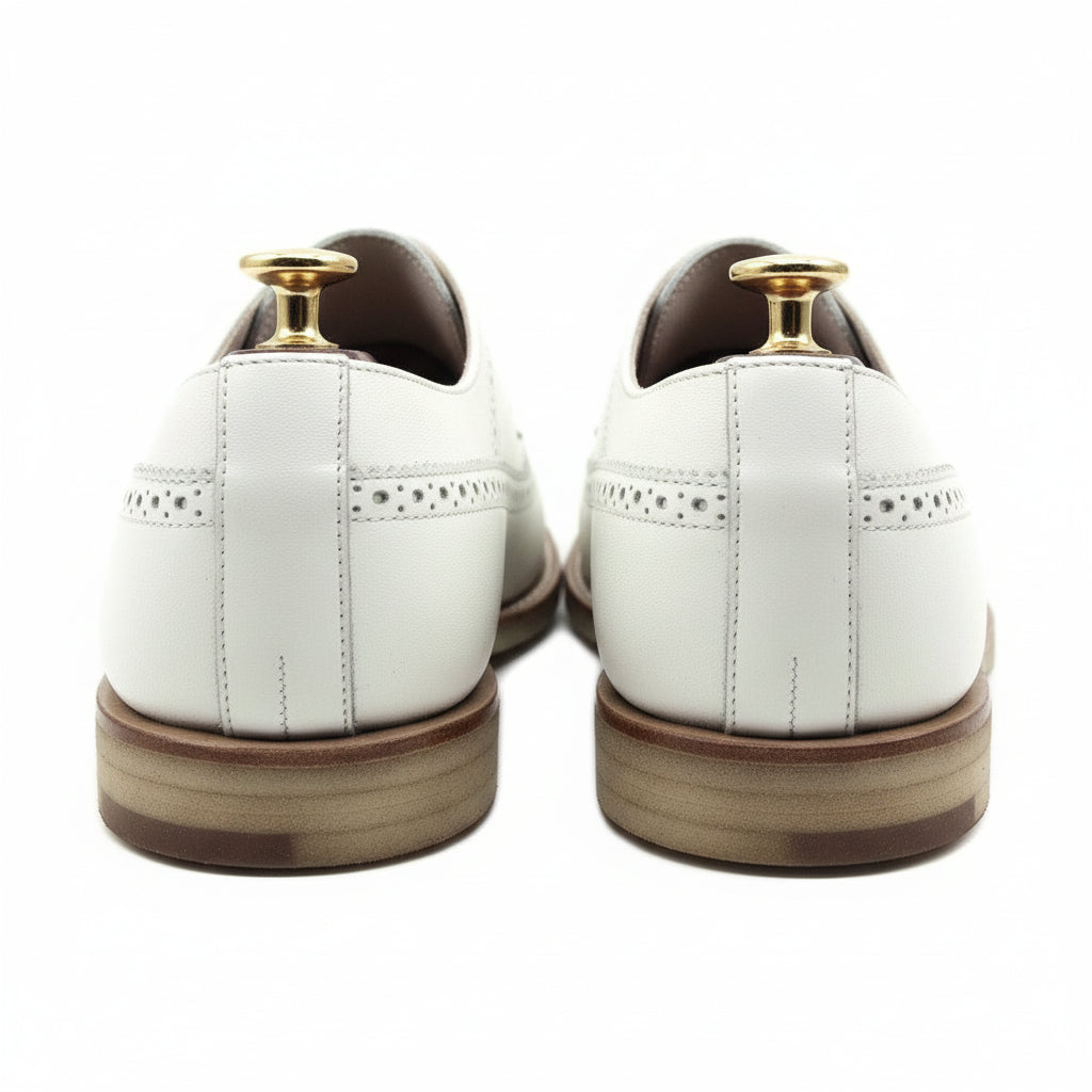 Men's White Brogue Leather Dress Shoes - back-view