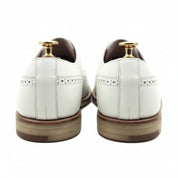 Men's White Brogue Leather Dress Shoes - back-view