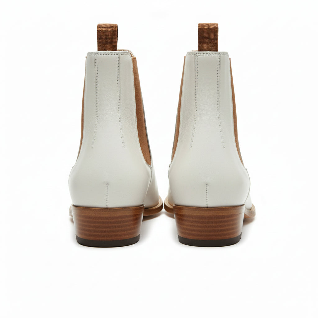 Men's White Chelsea Leather Boots - back-view