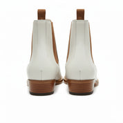 Men's White Chelsea Leather Boots - back-view
