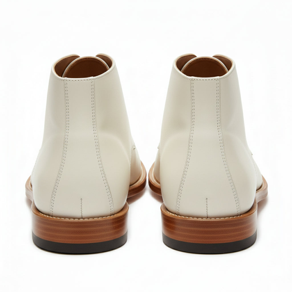 Men's White Leather Chukka Boots with Square Toe - back-view