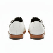 back-view - Men's White Leather Double Monk Dress Shoes