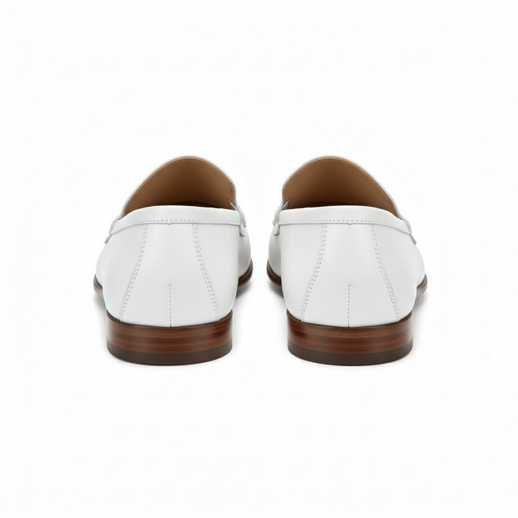back-view - Men's White Leather Moccasin Loafers