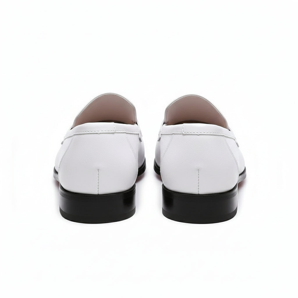 Men's White Leather Moccasins for Parties - back-view