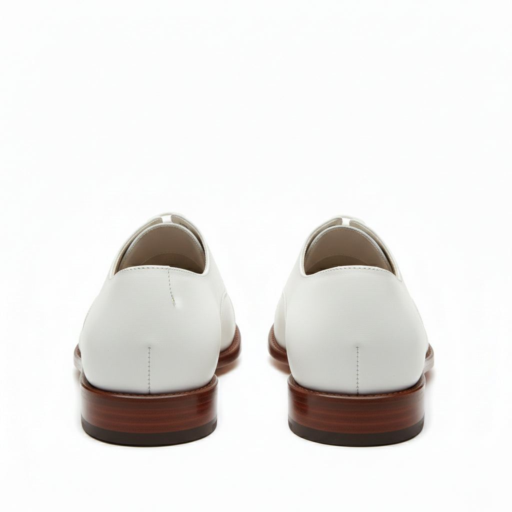 back-view - Men's White Leather Oxford Dress Shoes