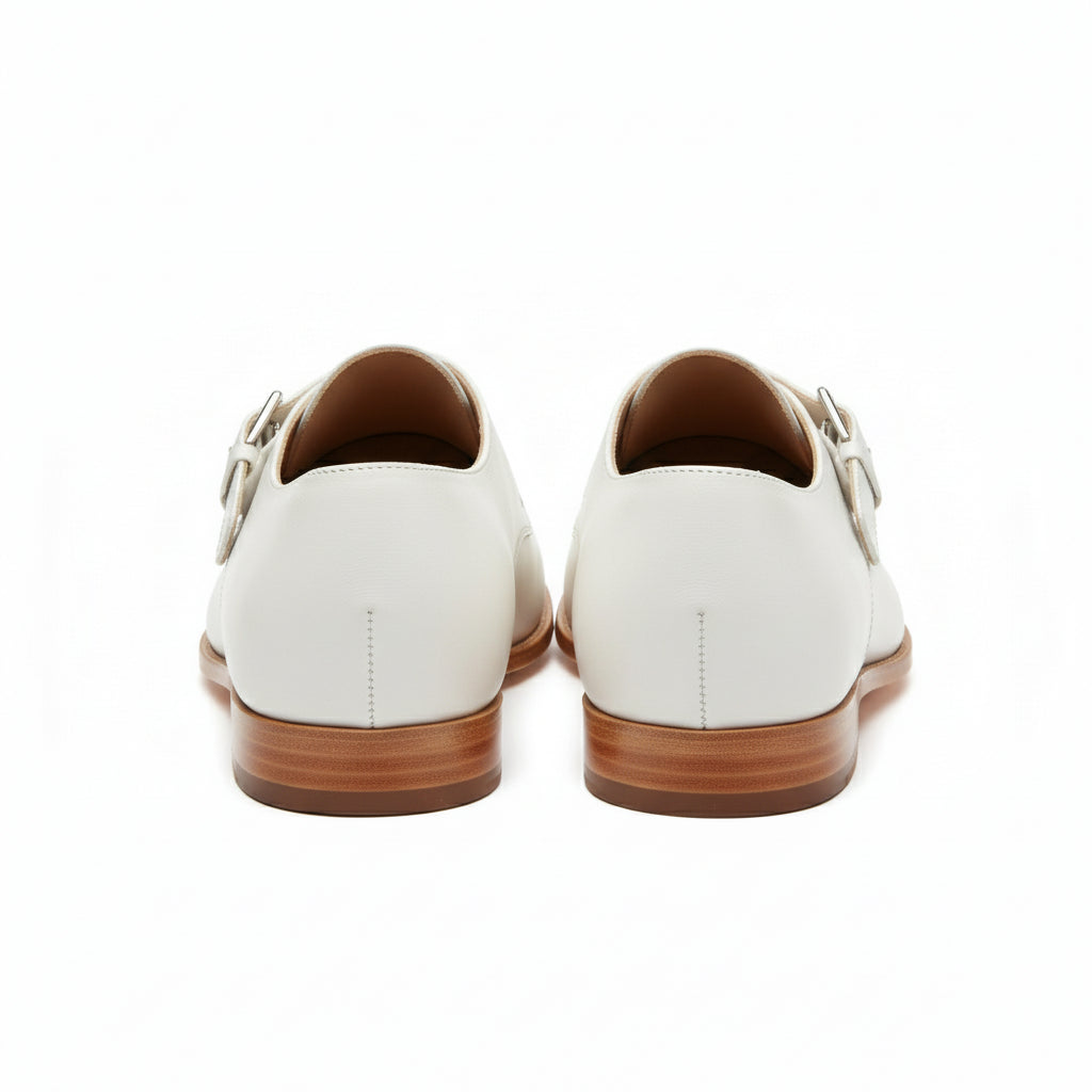back-view - Men's White Monk Strap Leather Dress Shoes