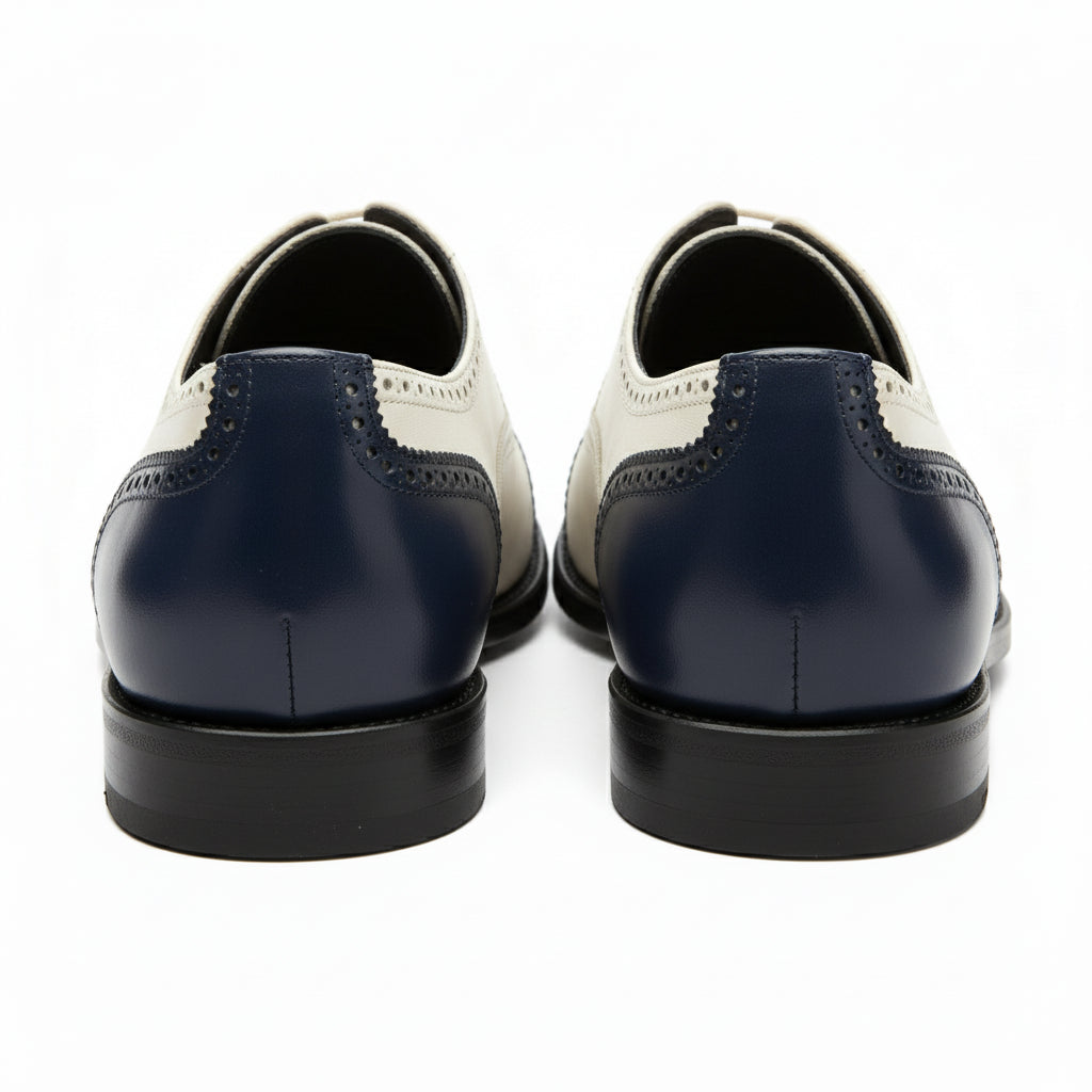 back-view - Men's White & Navy Blue Leather Oxford Brogue Shoes
