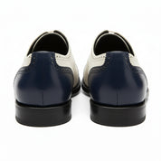 back-view - Men's White & Navy Blue Leather Oxford Brogue Shoes